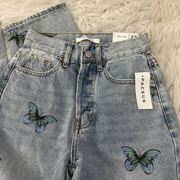PACSUN womens NWT Dad Jeans Butterfly pattern 22 light wash y2k - Picture 2 of 16